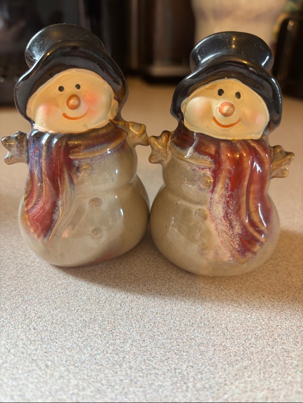 Vintage Ceramic Snowman Salt & Pepper Shakers - Handpainted Look